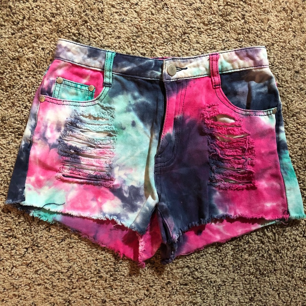 MINKPINK tie dyed denim shorts